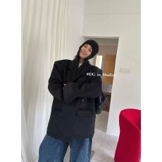 批发韩版宽松大版加棉加厚羊绒呢子西装外套女25秋冬休闲垫肩西服上衣
