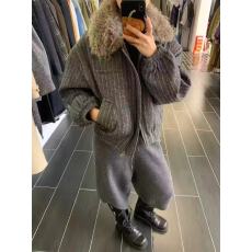 复古港风条纹加棉夹克25冬装新可拆卸毛领小众设计时尚羊毛呢外套