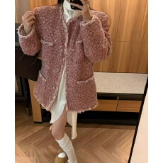 批发2025秋冬新款高级感撞色羊毛呢羽绒内胆外套女小香风气质呢子大衣