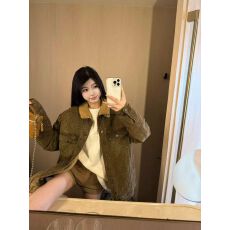 批发冬上新韩版百搭羊羔套毛毛牛仔外套加绒加厚大版型豹纹牛仔外套