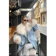 批发2025冬季新款简约宽松大版加绒夹棉加厚可拆卸<b class='q'>牛仔</b>毛毛<b class='q'>外套女</b>上衣