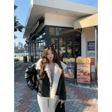 批发黑色皮毛一体羊羔毛毛外套女<b class='q'>冬</b>季新款加厚皮衣翻领环保皮草派克服