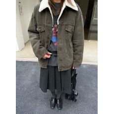 批发高级感羽绒<b class='q'>牛仔</b>外套女秋冬季2025年新款复古翻领<b class='q'>夹克</b>宽松保暖上衣