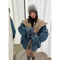 批发2025年设计感时髦加厚<b class='q'>韩国</b>冬季百搭女复古牛仔羊羔绒保暖棉服外套