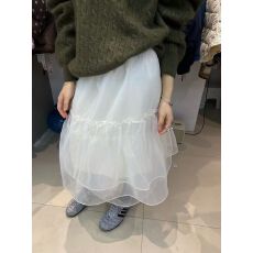 批发木耳花边拼接高腰A字中长款松紧腰加绒<b class='q'>半身</b>裙优雅伞裙