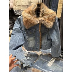 批发韩国东大门毛毛领大翻领<b class='q'>牛仔</b>棉服女秋冬小个子宽松短款夹棉派克服