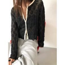 批发韩国东大门春季新款洋气小众<b class='q'>镂空</b>圆领短上衣