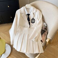 批发大货已出~JK<b class='q'>西服</b>长袖外套洋气减龄百褶半身裙学院风两件套装衬衫