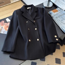 批发实拍~黑色西装毛呢外套25秋冬夹棉加厚通勤英伦风大衣小个子<b class='q'>短款</b>