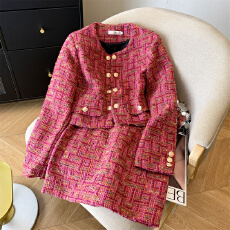 批发实拍~加棉加厚小香风套装25秋冬气质粗花呢短外套＋半身短裙两件