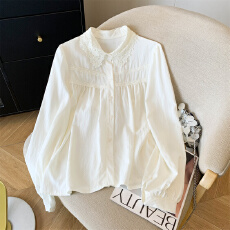 实拍~法式蕾丝精致衬衫26春夏新款花朵刺绣长袖开衫女小众宽松