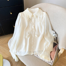 批发实拍~26早春法式气质宫廷风蕾丝翻领天丝衬衫女内搭打底外穿衬衫