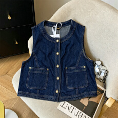 批发实拍~日系复古蓝色马甲26春夏<b class='q'>牛仔</b><b class='q'>背心</b>外搭小个子无袖上衣女