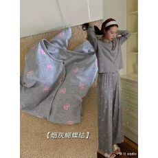 批发韩国小<b class='q'>碎花</b>春秋季新款冰丝螺纹开衫睡衣女长袖可外穿家居服套装