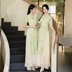 批发2026<b class='q'>夏季</b>新款足疗技师<b class='q'>旗袍</b>工作服女新中式<b class='q'>旗袍</b>spa采耳养生工衣