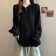 批发<b class='q'>实拍</b> 大码女装微胖 韩版拉链连帽显瘦通勤春秋针织开衫<b class='q'>外套</b>上衣