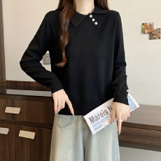 批发实拍 大码<b class='q'>女</b>装微胖 韩系设计感翻领正肩显瘦百搭套头针织衫毛衣