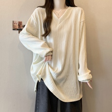 批发实拍 <b class='q'>大码</b>女装胖MM 宽松大版纯色宽松BF慵懒风中长款长袖T恤裙