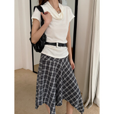 批发实拍韩系松弛感荡领T恤夏季推推领腰带束腰显瘦<b class='q'>百搭</b>设计感上衣