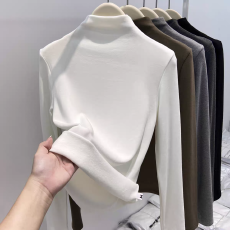 批发半<b class='q'>高领</b>加绒长袖<b class='q'>打底衫</b>女内搭2025冬装新款加厚保暖高级感黑色上衣