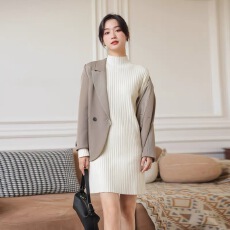 批发针织<b class='q'>连衣裙</b>女2025<b class='q'>秋冬</b>新款配大衣中长款宽松半高领内搭打底毛衣裙