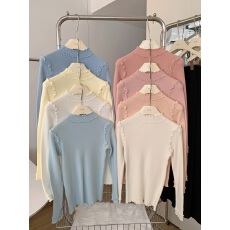 批发秋冬小众设计感内搭半高领针织<b class='q'>打底衫</b>木耳边花边荷叶边女内搭上衣