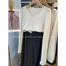 批发<b class='q'>韩国</b>东大门<b class='q'>蕾丝</b>拼接显瘦打底衫羊毛针织衫毛衣女2025冬