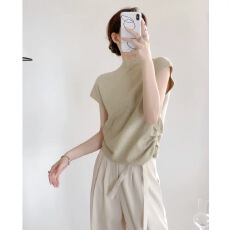 批发设计感小众针织衫短袖<b class='q'>t</b><b class='q'>恤</b>春夏2024新款法式宽松正肩别致上衣女薄