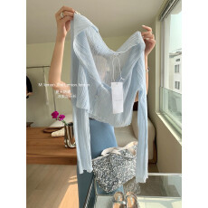 批发白色冰丝短款防晒针织开衫女<b class='q'>夏季</b>v领空调罩衫披肩小衫外搭配裙子