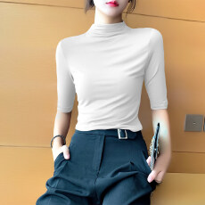 批发莫代尔五分袖半高领打底衫<b class='q'>女</b>春秋季内搭薄款中袖<b class='q'>t</b><b class='q'>恤</b>洋气修身上衣