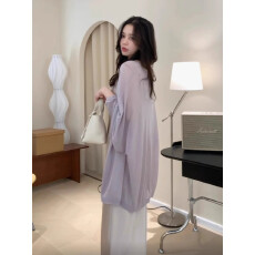 批发温柔风紫色中长款冰丝针织防晒<b class='q'>开衫</b>女夏季薄款吊带裙外搭薄纱罩衫