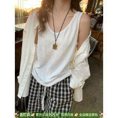 批发白色吊带背心女内搭2026春夏新款宽松<b class='q'>大码</b>遮肚亚竹节棉麻外穿上衣