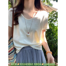 批发白色V领正肩短袖T恤<b class='q'>女</b>2026春夏新款高级感独特漂亮慵懒宽松小上衣