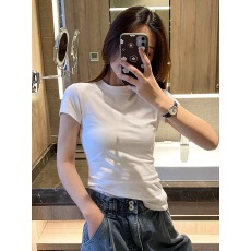 批发白色<b class='q'>t</b><b class='q'>恤</b>女夏季短袖正肩洋气内搭小衫体恤修身显瘦百搭上衣打底衫