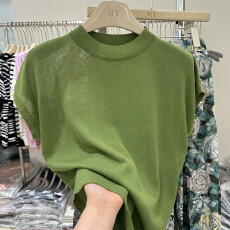 批发欧货简约纯色半高领亚麻冰丝T恤女<b class='q'>夏</b>薄款气质修身显瘦百搭针织衫