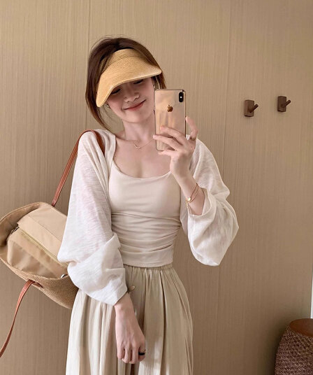 경기 슬립 외부 가져 가라. 화이트 얼음 실크 자외선 차단 작은 어깨 여성 오픈 가디건 여름 아마 블라우스 니트 숄 짧은 외투