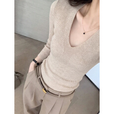 批发老钱风v领套头针织<b class='q'>衫</b>毛衣女秋冬内搭设计感修身显瘦气质打底上衣