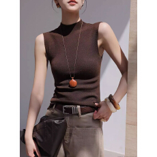 批发美拉德咖色<b class='q'>背心</b>吊带女西装内搭半高领削肩无袖上衣针织中领<b class='q'>打底</b>衫