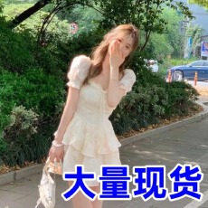 批发JMSHOP 月光童话 短款泡泡袖裙子女设计感甜美仙女收腰连衣裙