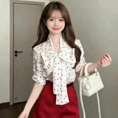 批发蝴蝶结波点<b class='q'>衬衫</b>女2026新款春夏季气质<b class='q'>衬衣</b>漂亮小衫长袖上衣设计感