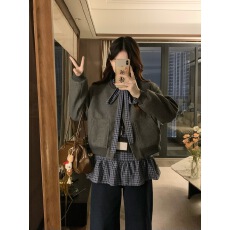 批发<b class='q'>实拍</b><b class='q'>大码</b><b class='q'>女装</b>胖mm时尚气质毛呢外套复古格子长袖衬衫两件套