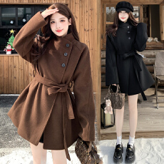 批发实拍<b class='q'>大码</b>女装胖mm高级感立领毛呢外套宽松时尚短款系带大衣