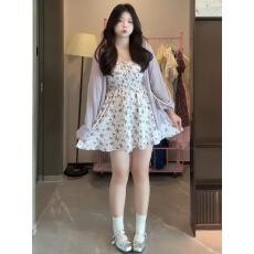 批发大码清新<b class='q'>碎花</b>吊带连衣裙夏季胖MM遮肉显瘦甜美防晒开衫裙子套装