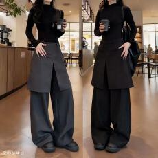 批发美式假两件气质垂感西裤女2026春装新款韩版高级感百搭直筒休闲裤