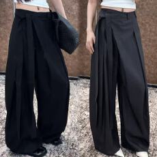 批发美式设计感褶皱斜拼西裤女2026春夏新款时尚宽松显瘦阔腿裤休闲裤