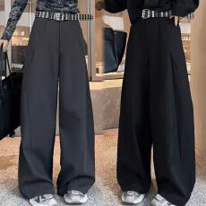 批发美式炸街褶皱弯刀裤西裤女2026春夏新款时尚高腰百搭阔腿裤休闲裤