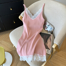 实拍 大货 2026夏季新款打底吊带裙甜辣妹纯欲蕾丝花边针织连衣裙