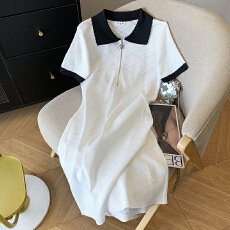 批发实拍 大货 2026<b class='q'>夏季</b>新款韩版设计感撞色POLO领<b class='q'>连衣裙</b>针织裙子女