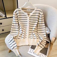 批发实拍 大货 2026春装新款设计感韩版条纹百搭开衫上衣针织衫毛衣女