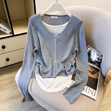 批发实拍 大货 2026春装新款设计感韩版洋气假两件打底衫上衣针织衫女